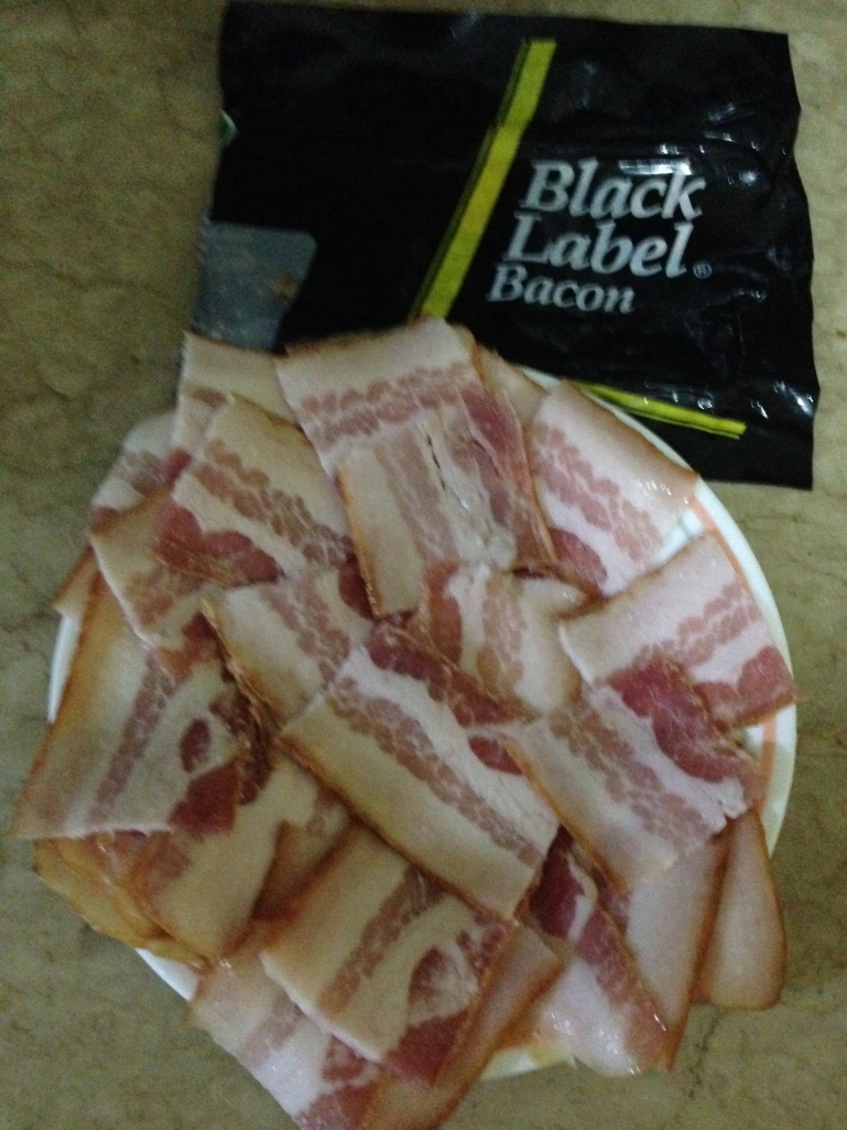 Got some bacon and cut them into smaller sizes.